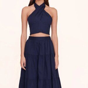 STAUD Sea Skirt & Smocked Kait Top in Navy